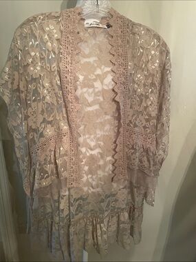 Semi-Sheer Lace Kimono Cardigan in Taupe